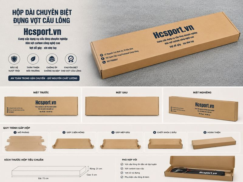 Hộp dài chuyên biệt đựng vợt cầu lông Hải Sport