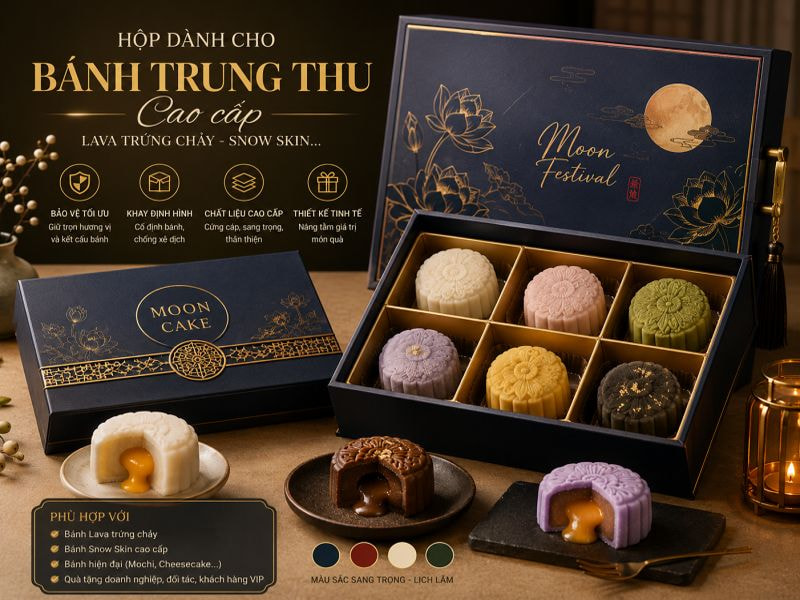 Hộp dành cho bánh Trung thu cao cấp (Lava trứng chảy, Snow Skin...)