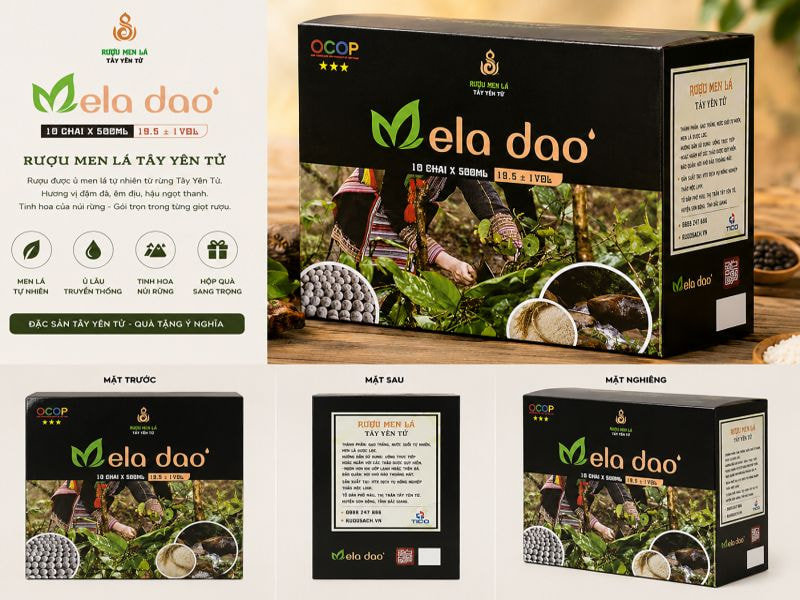 Hộp giấy bồi in Offset sắc nét cho dòng rượu men lá Tây Yên Tử Mela Dao
