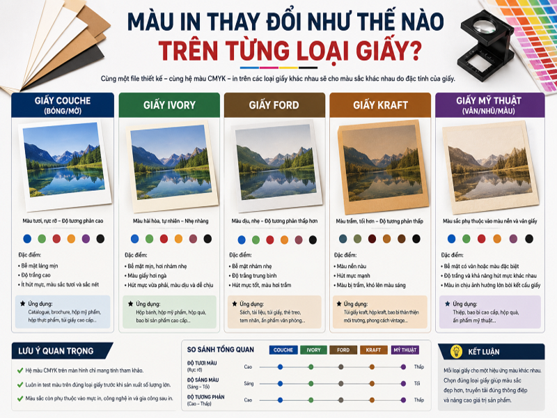 Màu in thay đổi như thế nào trên từng loại giấy?