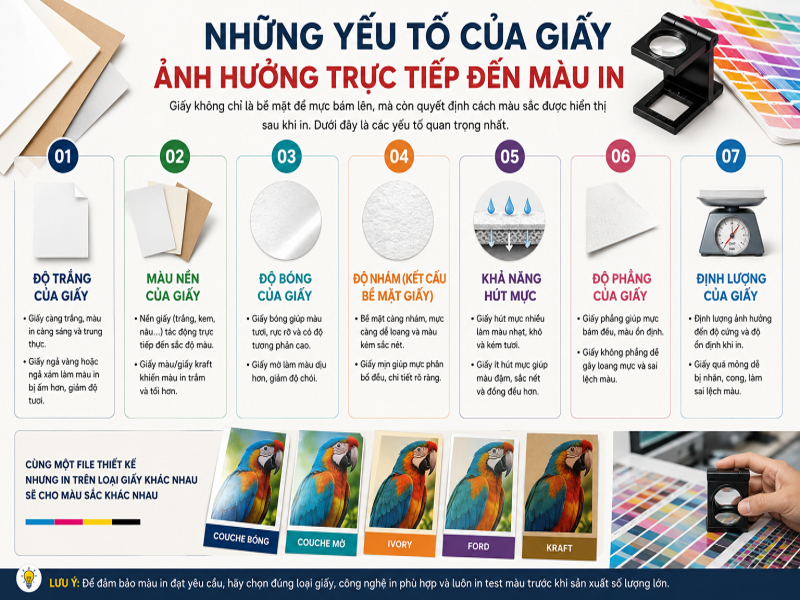 Những yếu tố của giấy ảnh hưởng trực tiếp đến màu in