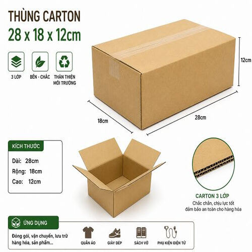 Thùng carton kích thước 28x18x12cm