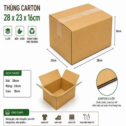 Thùng carton kích thước 28x23x16cm