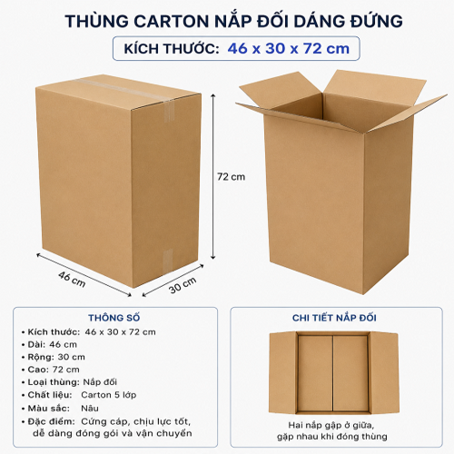 Thùng carton nắp đối kích thước 46 x 30 x 72 cm
