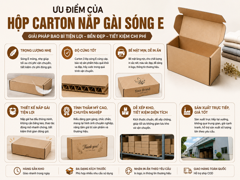 Ưu điểm của hộp carton nắp gài sóng E