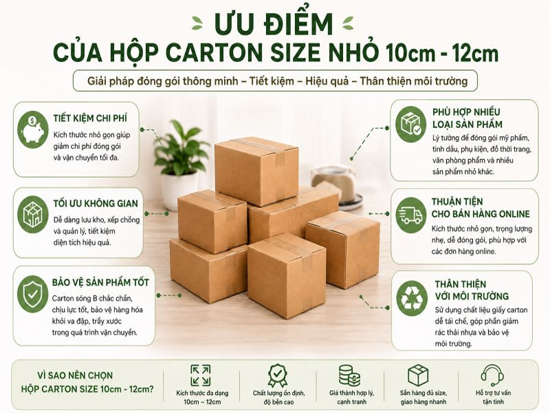 Ưu điểm của hộp carton size nhỏ 10cm - 12cm