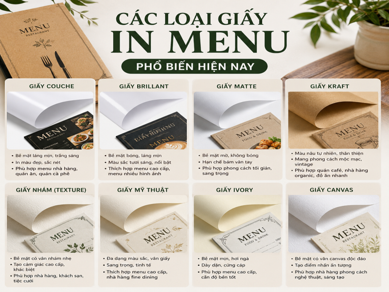 Các loại giấy in menu phổ biến hiện nay