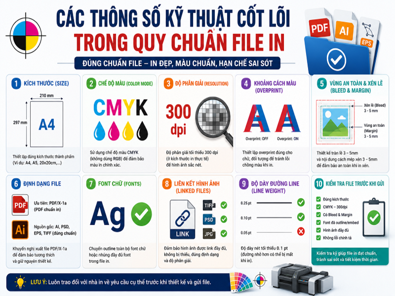 Các thông số kỹ thuật cốt lõi trong quy chuẩn file in