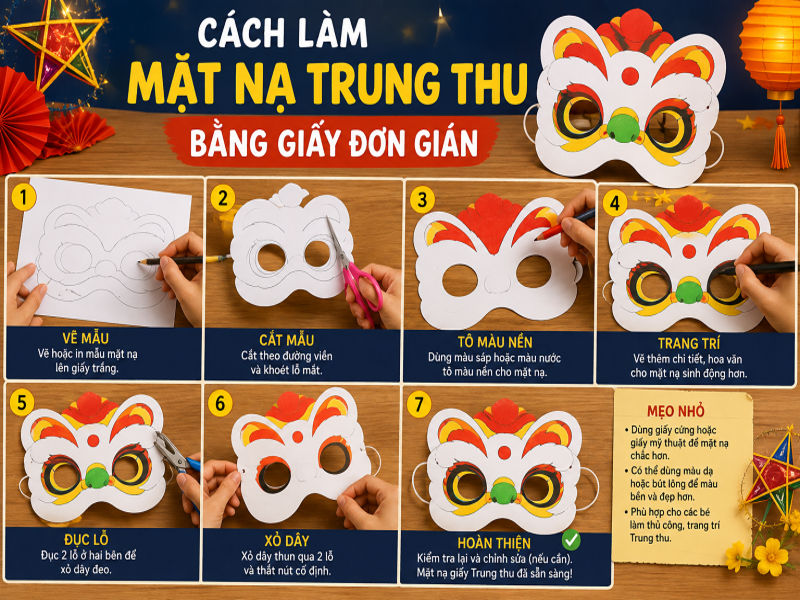 Cách làm mặt nạ trung thu bằng giấy