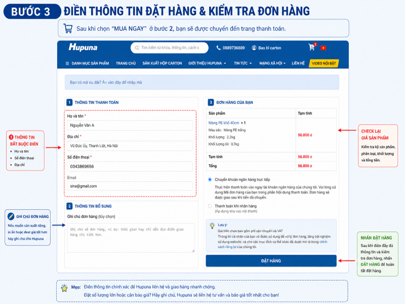 Điền thông tin chốt đơn
