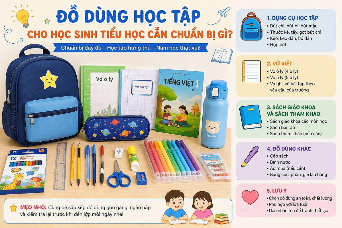 Đồ dùng học tập cho học sinh tiểu học cần chuẩn bị gì?