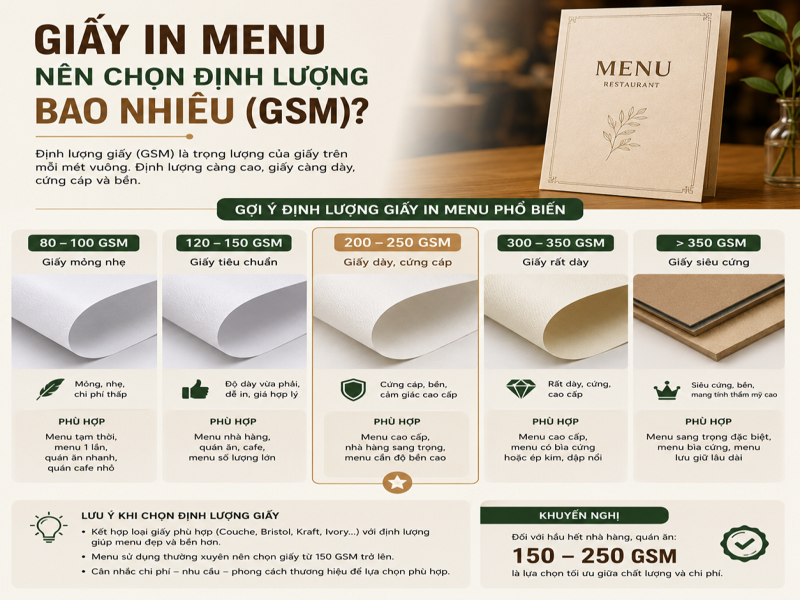 Giấy in menu nên chọn định lượng bao nhiêu (GSM)?