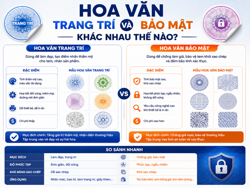 Hoa văn trang trí và hoa văn bảo mật khác nhau thế nào?