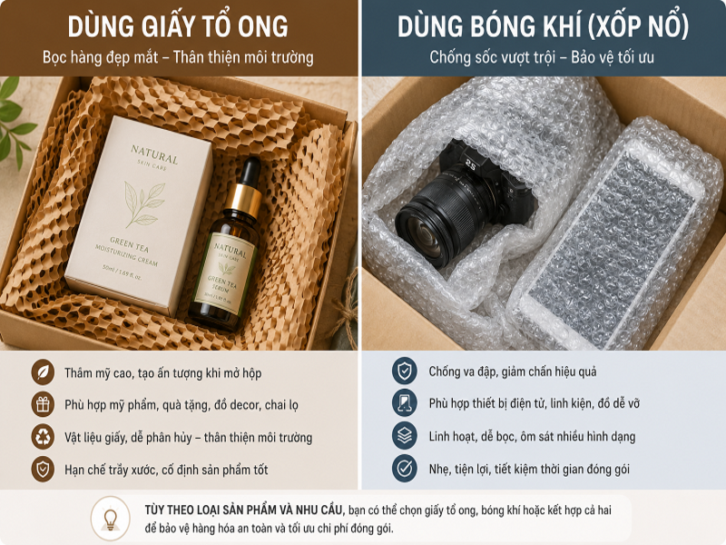 Khi nào nên dùng giấy tổ ong bọc hàng và bóng khí chống sốc