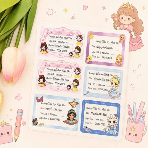 Nhãn dán công chúa in tên theo yêu cầu