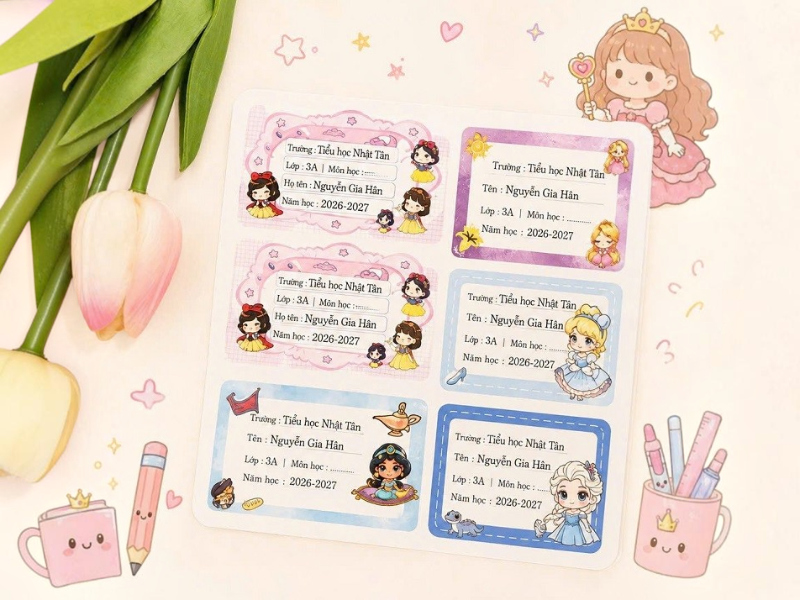 Nhãn dán công chúa in tên theo yêu cầu
