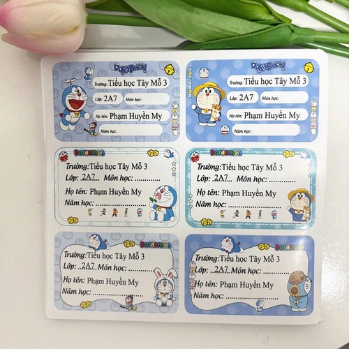 Nhãn vở Doraemon in tên theo yêu cầu