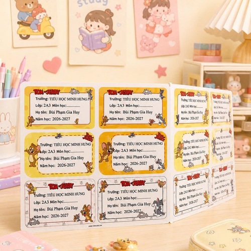 Nhãn vở Tom và Jerry in tên theo yêu cầu