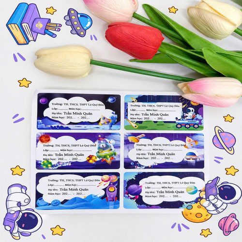 Nhãn vở phi hành gia in tên theo yêu cầu
