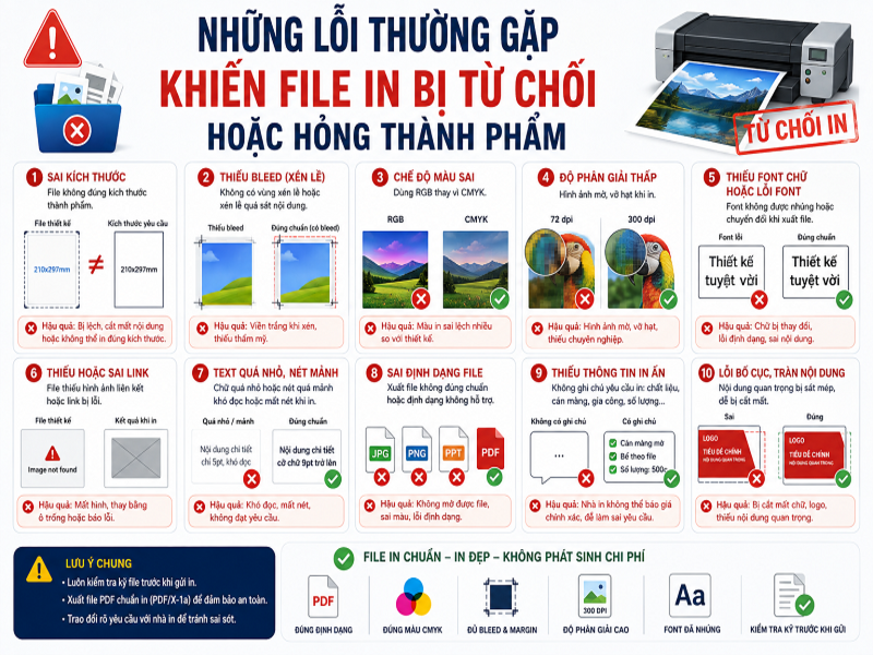 Những lỗi thường gặp khiến file in bị từ chối hoặc hỏng thành phẩm