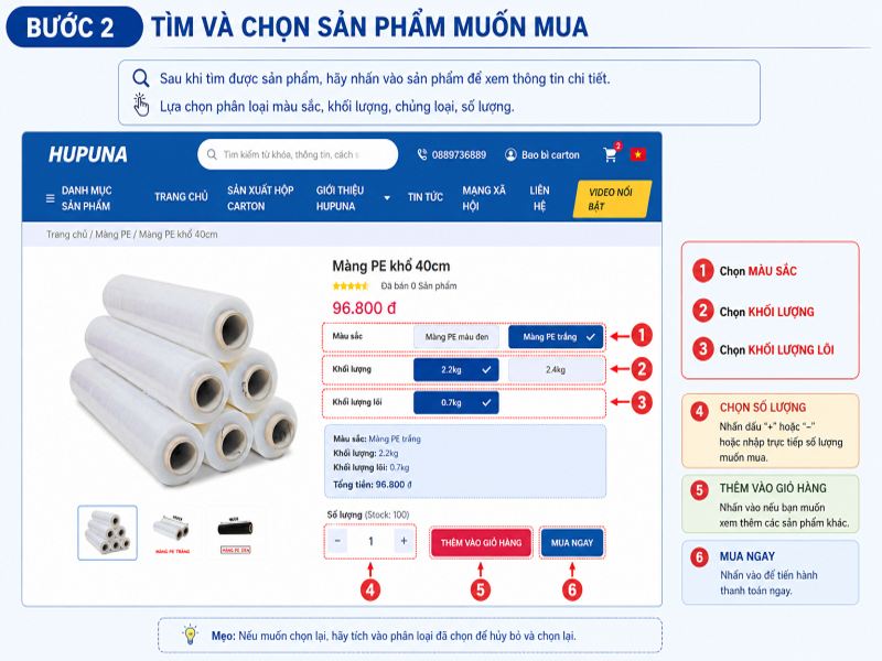 Tìm và chọn sản phẩm muốn mua