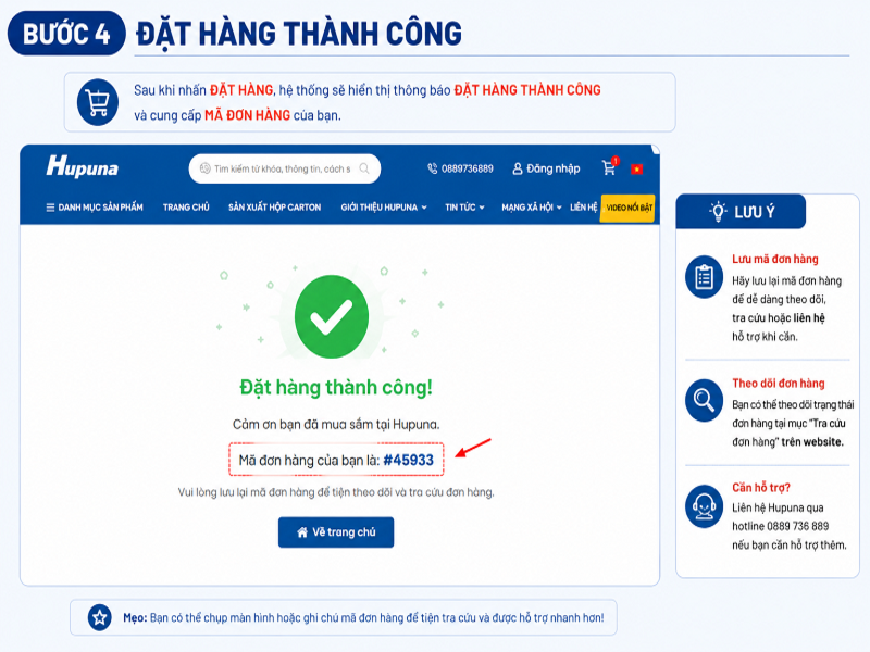 Trang đặt hàng thành công