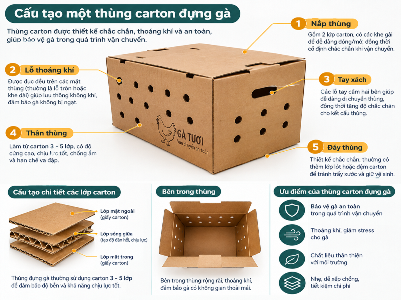 Cấu tạo một thùng carton đựng gà