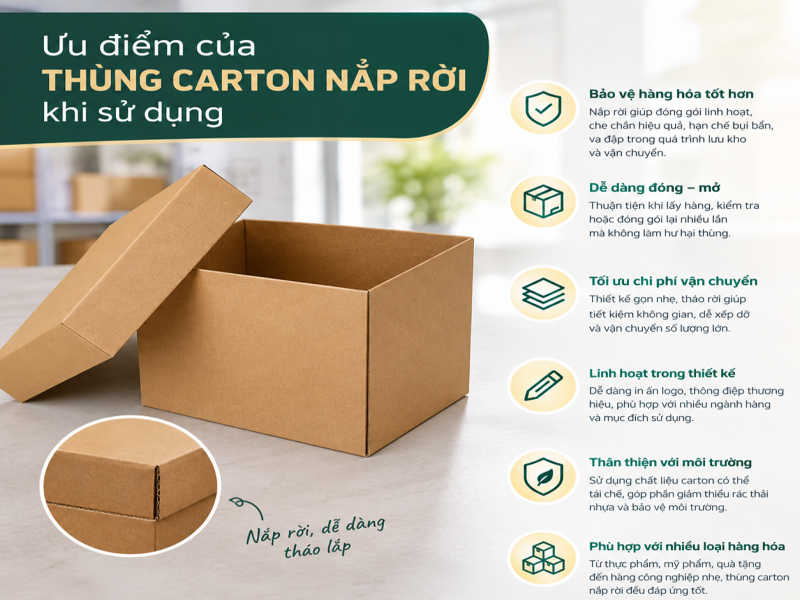 Ưu điểm của thùng carton nắp rời khi sử dụng