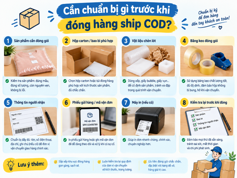 Cần chuẩn bị gì trước khi đóng hàng ship COD?