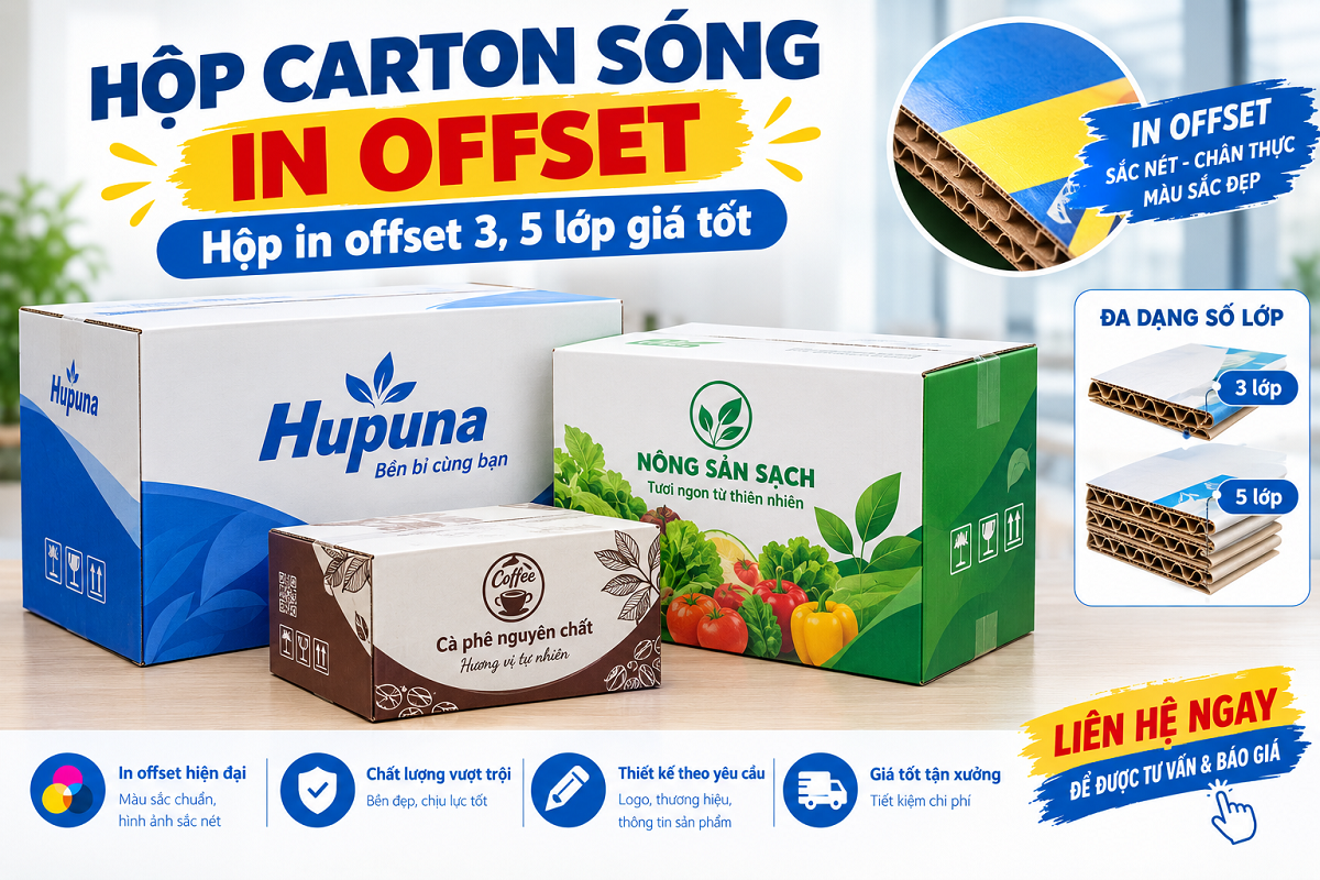 Hộp carton sóng in offset Hộp in offset 3, 5 lớp giá tốt