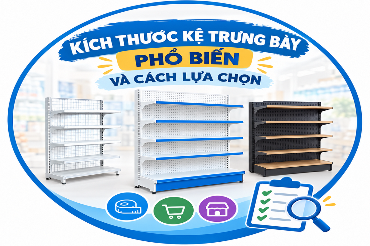 Kích thước kệ trưng bày phổ biến và cách lựa chọn