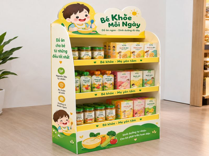 Mẫu kệ formex trưng bày cho thương hiệu đồ ăn trẻ em